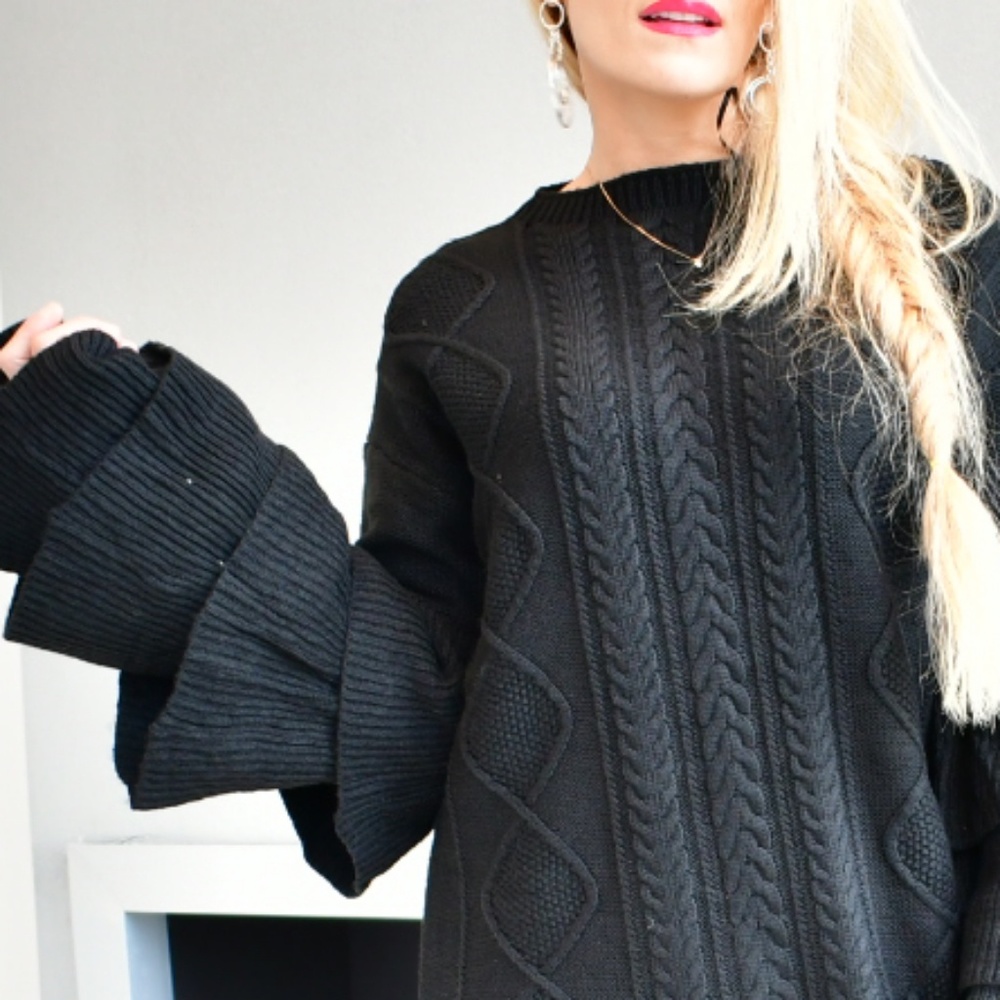 Black Cable Knit Sweater Dress - Picture 4 of 4
